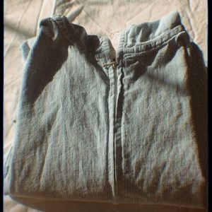 Blue and white striped hooded jacket